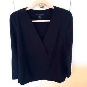 NWOT French Connection Black Long Sleeve Top V Neck Blouse Size 8